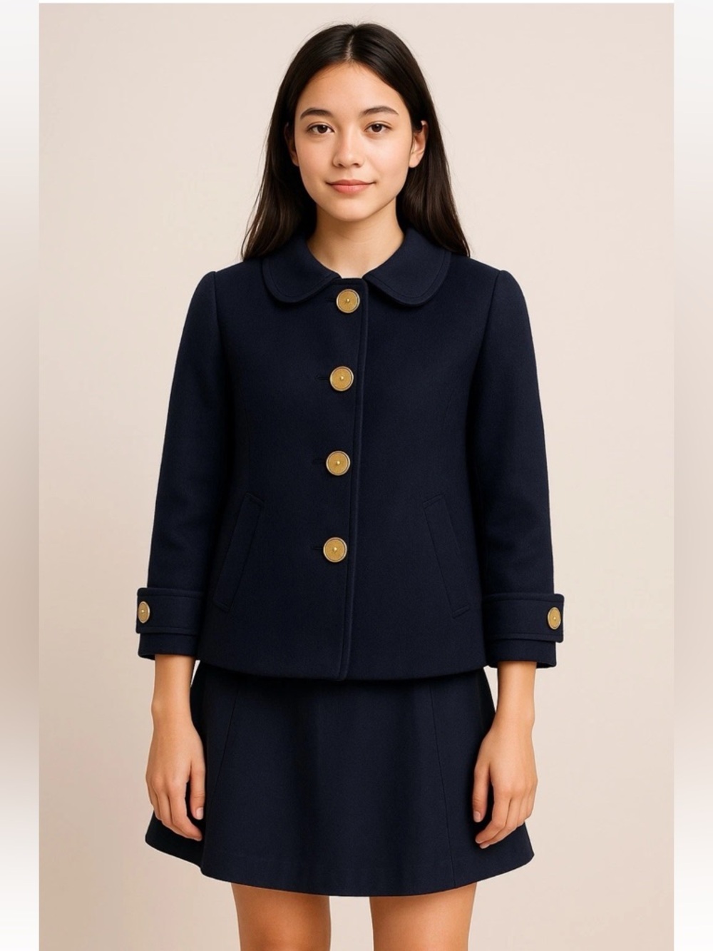 Vintage Lilly Pulitzer Navy Jacket Size 8 Gold Buttons Lined Logo Print Pockets